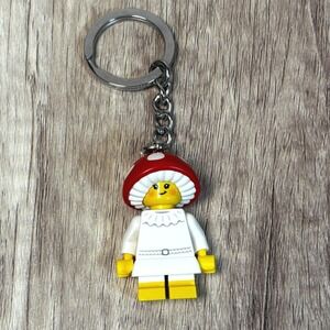 Mushroom Girl Lego Minifigure Keychain Red White Fun Novelty Accessory Charm